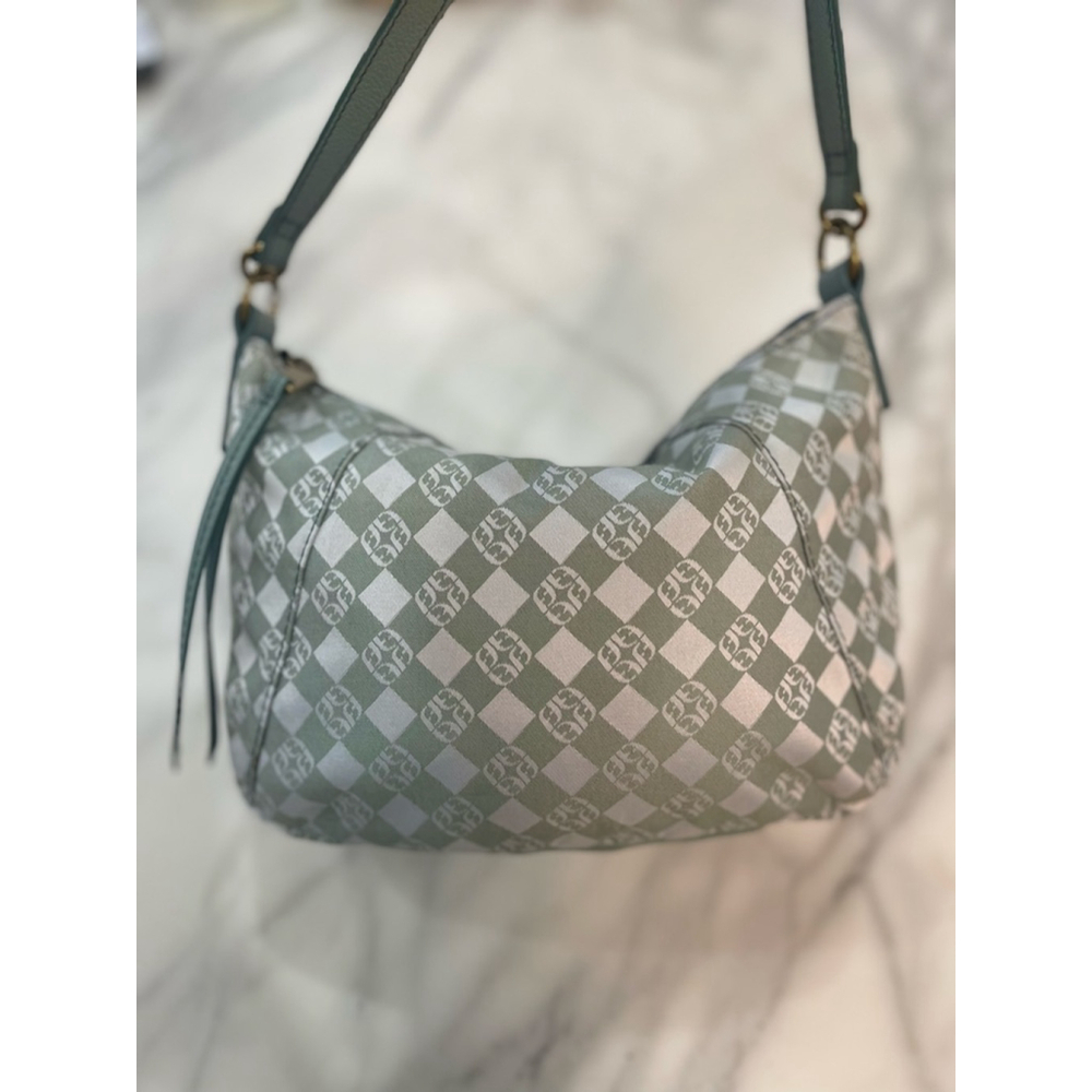 Fossil Mint Green White Monogram Canvas Shoulder Bag Leather Y2K Small Purse - Picture 6 of 11